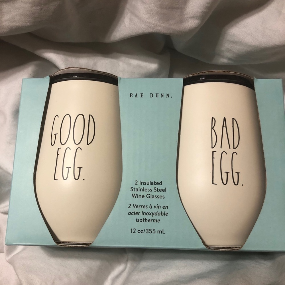 Rae Dunn Good egg/Bad egg Insulated wine glasses